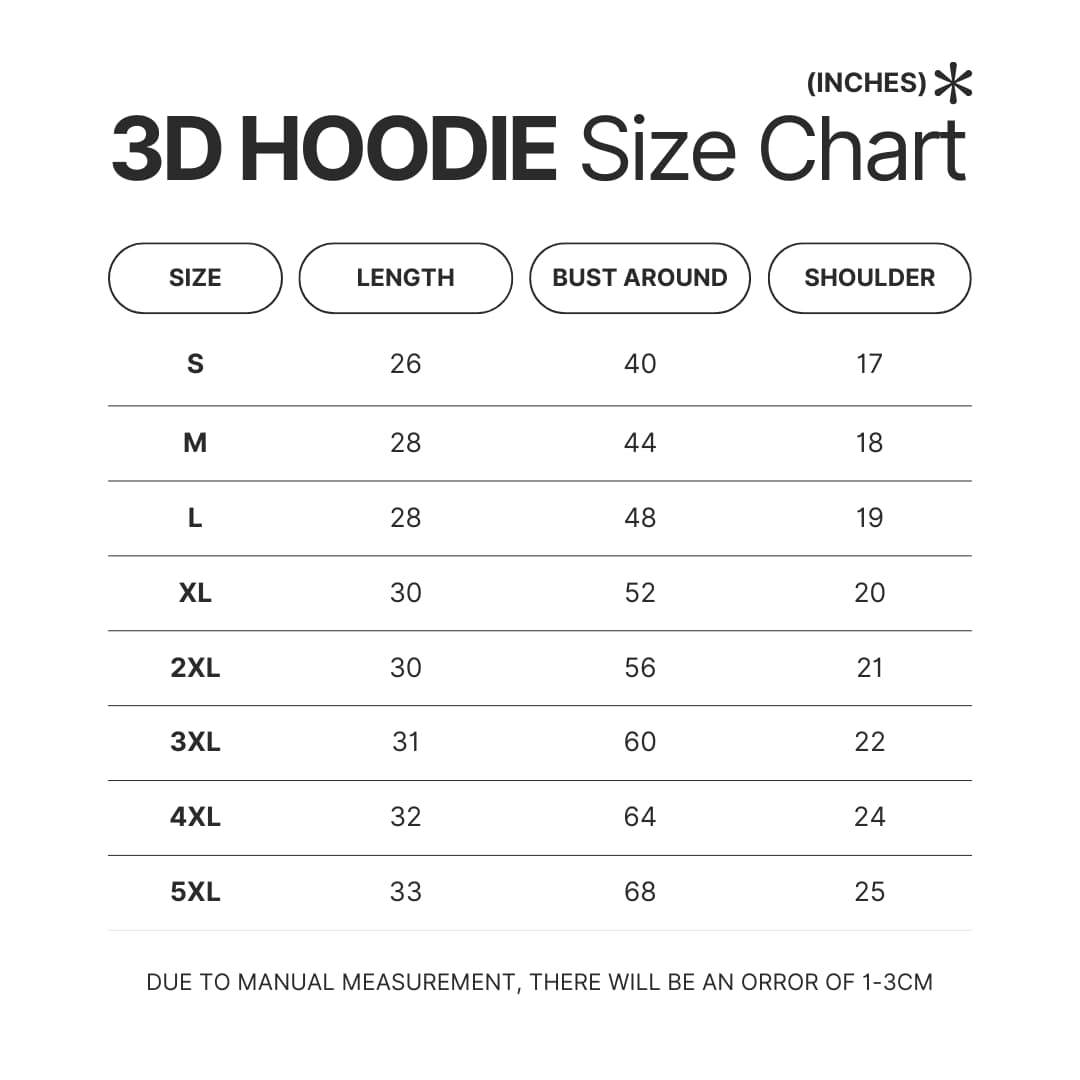 3D Hoodie Size Chart - Official Jujutsu Kaisen Store