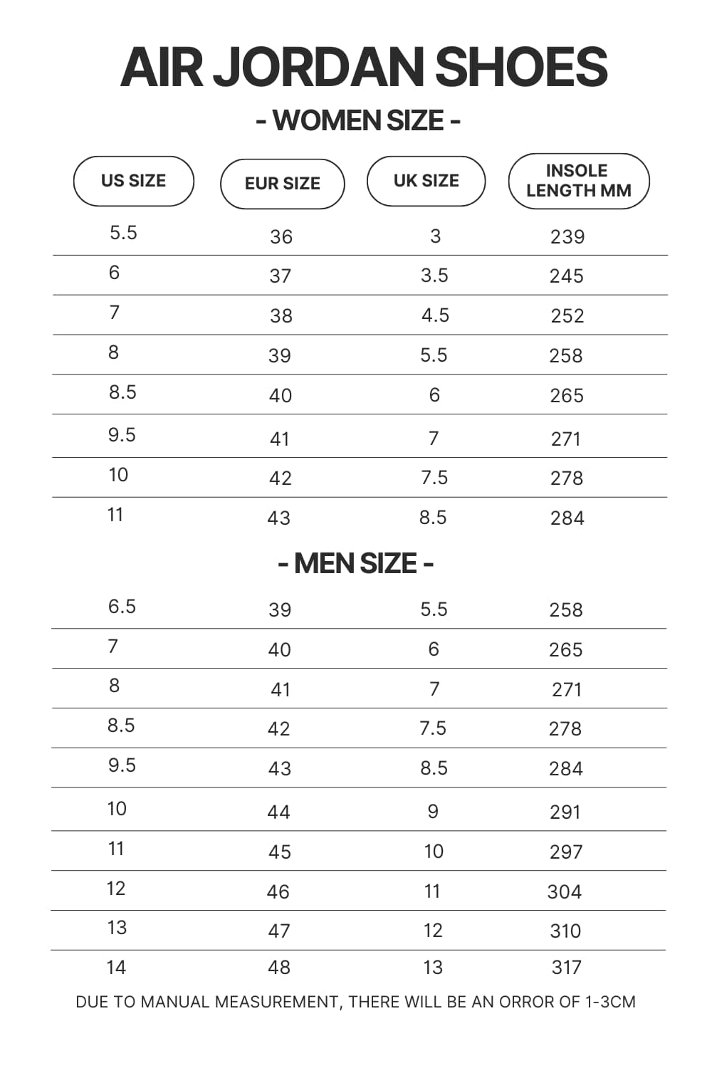 Air Jordan Shoes Size Chart - Official Jujutsu Kaisen Store