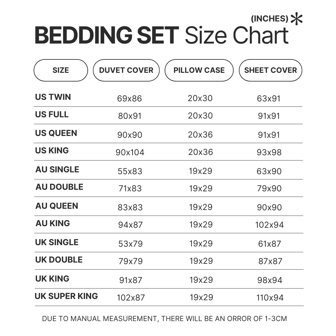 Bedding Set Size Chart - Official Jujutsu Kaisen Store