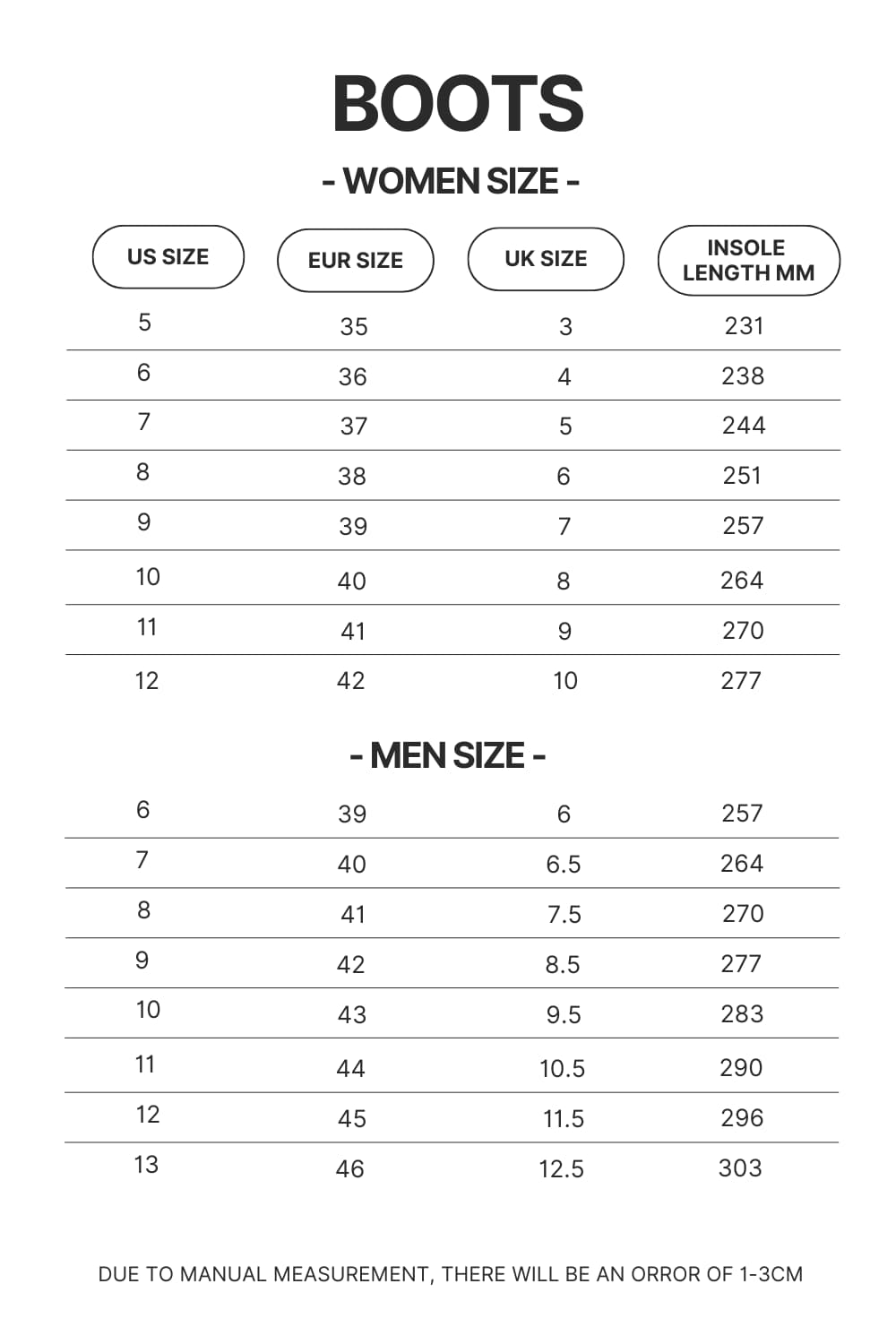 Boots Size Chart - Official Jujutsu Kaisen Store