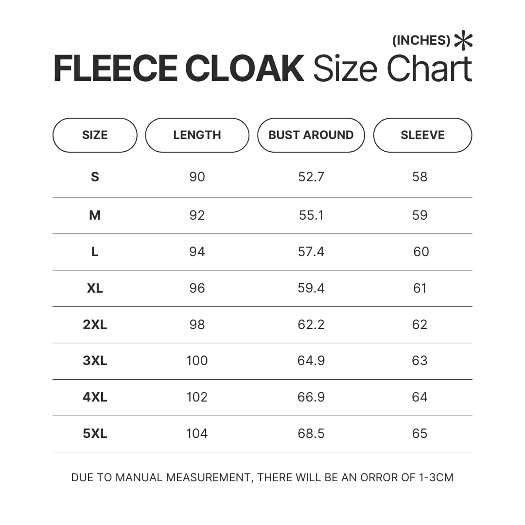 Fleece Cloak Size Chart 1 - Official Jujutsu Kaisen Store