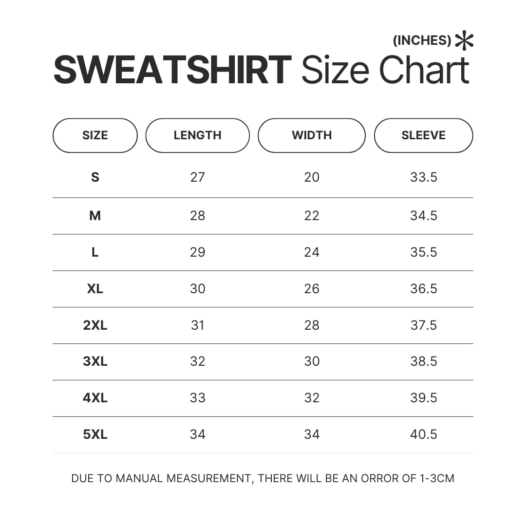 Sweatshirt Size Chart - Official Jujutsu Kaisen Store