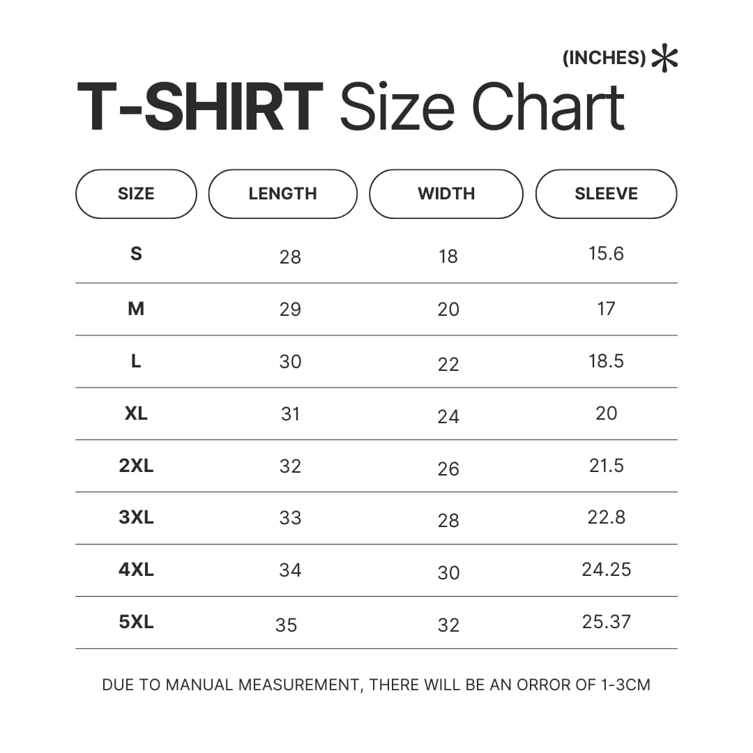 T shirt Size Chart - Official Jujutsu Kaisen Store